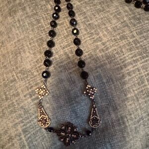 Lia Sophia Black Bead Necklace with Silver-Tone Filigree Accents